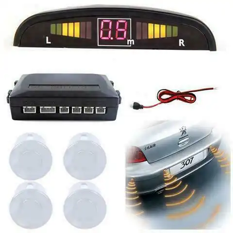Kit 4 Sensori Di Parcheggio Bianco Per Auto Con Display Suono Led Acustico