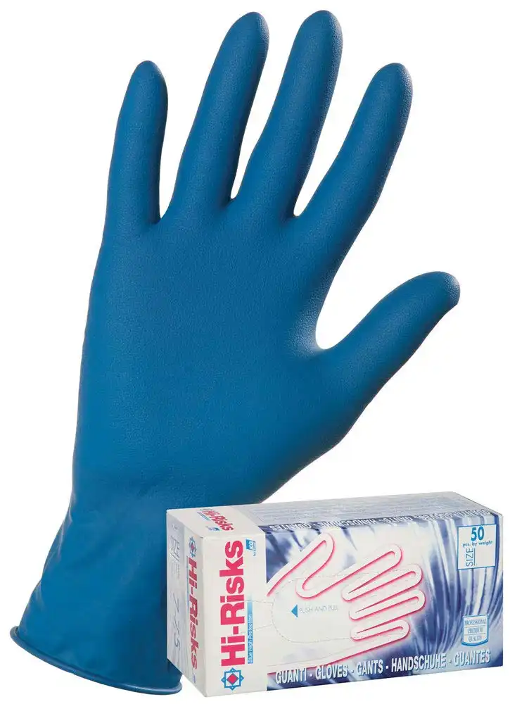 Confezione di 50 Guanti in Lattice Monouso Taglia L Colore Blu Resistenti