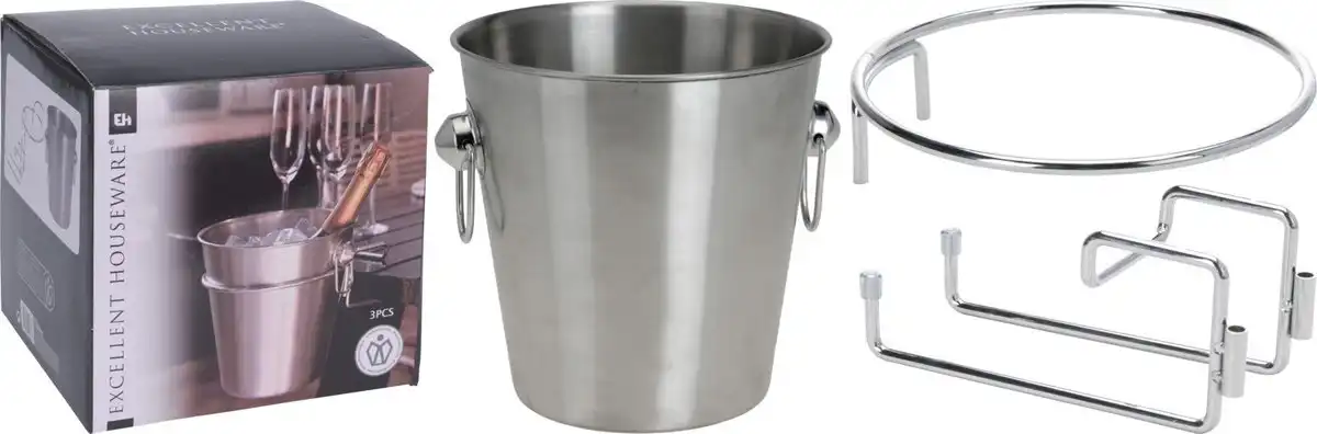 Secchiello Porta Ghiaccio Champagne Vino 20cm con Supporto per Tavolo