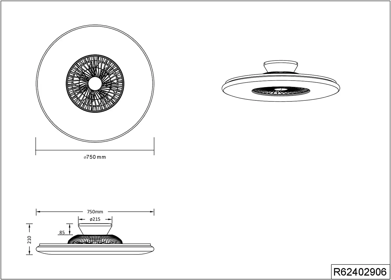 Ventilatore a Plafoniera da Soffitto con Luce Led Dimmerabile 50W 5000LM 80x25cm