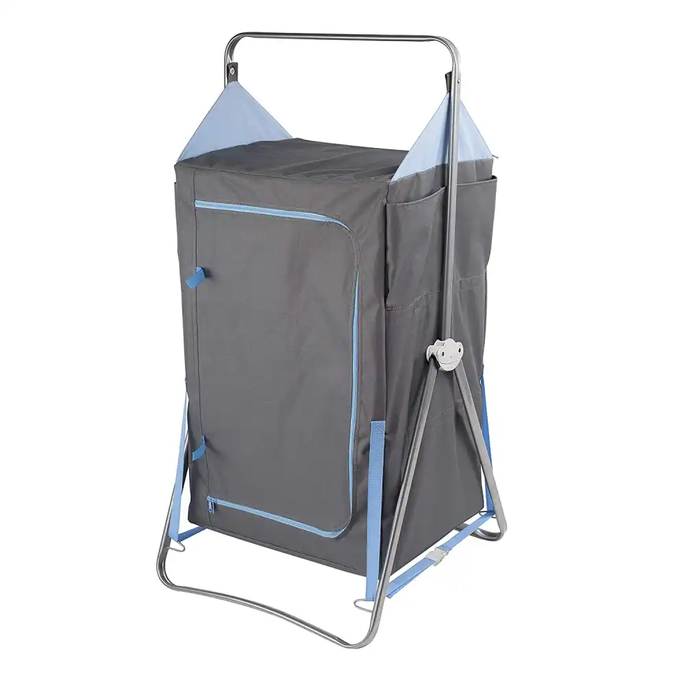 Armadio da Campeggio Pieghevole con 3 Ripiani e Tasche sui Lati 57x55x112 Cm