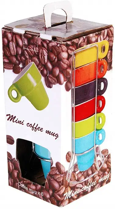 Set di 6 Tazze Tazzine da Caffe' Espresso Colorate con Supporto per Cucina