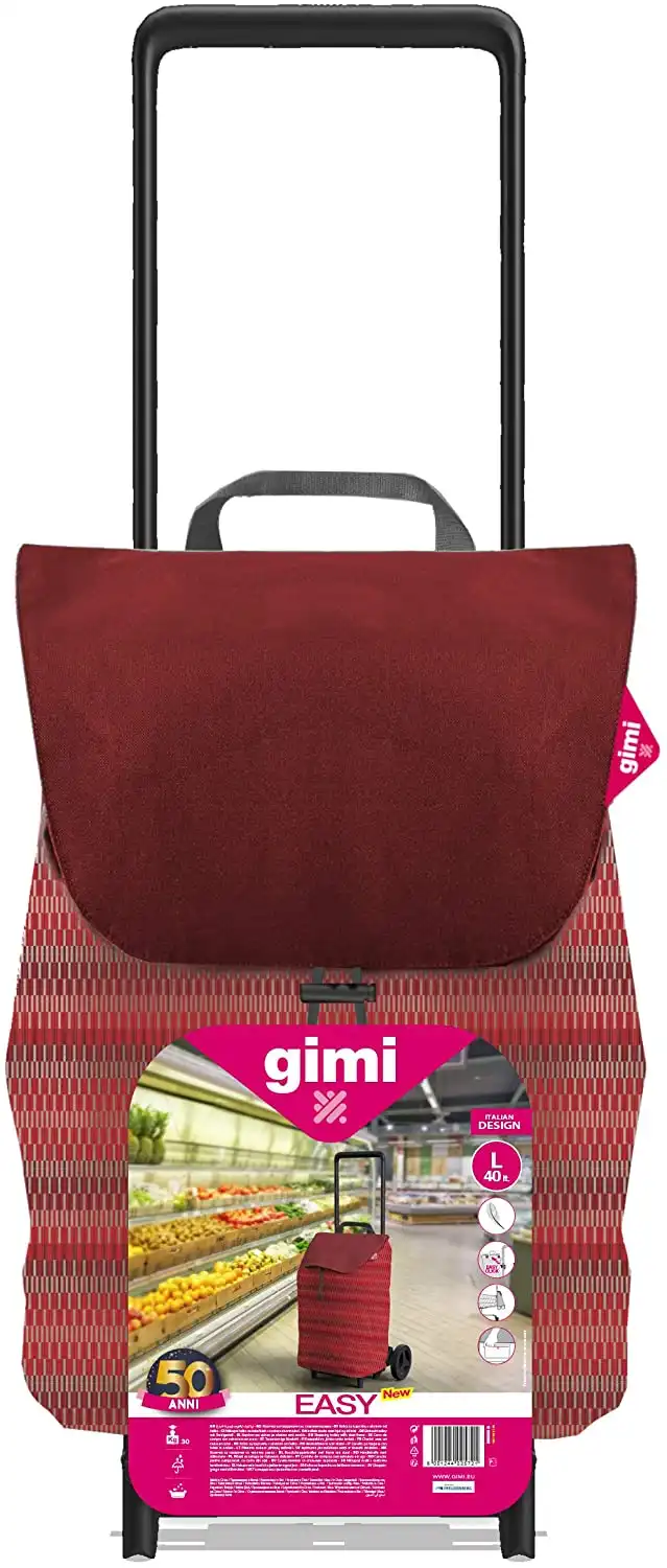 Gimi Easy Carrello Trolley Spesa Portaspesa Rosso Con 2 Ruote in Poliestere 40lt