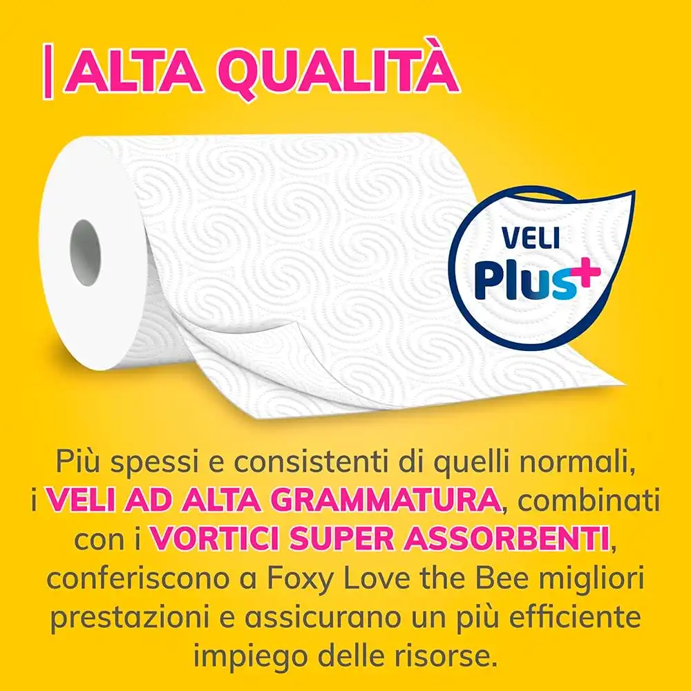 Foxy Love the Bee Asciugatutto 28 Rotoli da 60 Strappi 2 Veli Elevato Spessore