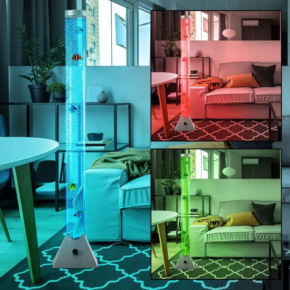 Lampada a Piantana Acquario e Pesce Decorativo Cambia Colori LED RGB h130cm