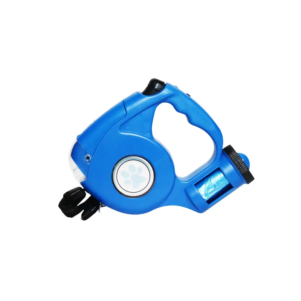 Guinzaglio Retrattile Con Torcia Led E Porta Sacchetti Per Cane Cani 4,6Mt Blu