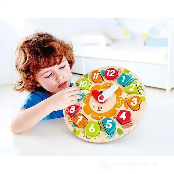 Orologio in Legno Puzzle con Lancette Forme Numeri Imparare Ora Ore Formine