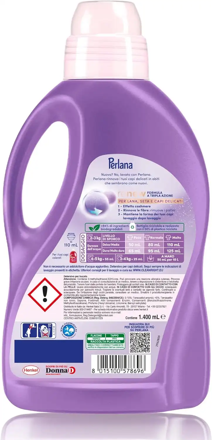 Perlana Renew Detersivo Liquido Lavatrice Lavanda Per Capi Delicati 28 Lavaggi