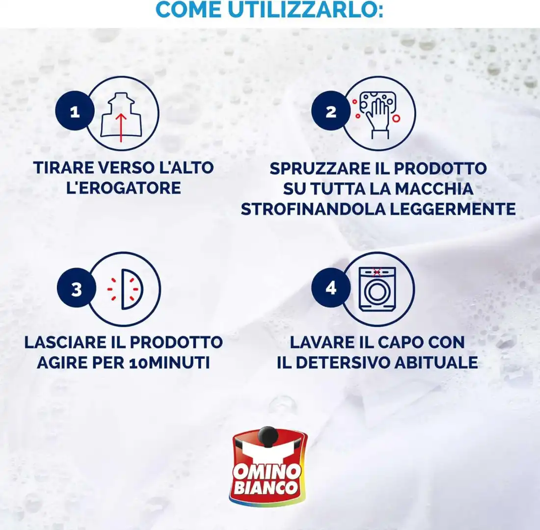 4x Omino Bianco Pre-trattante Smacchia Facile Smacchiatore Bucato 4x500ml