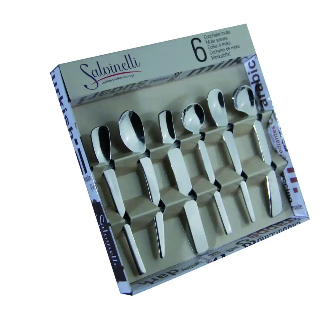 Salvinelli Set 6 Pezzi Cucchiaini Moka Modello Mix Per Caffe' in Acciaio Inox