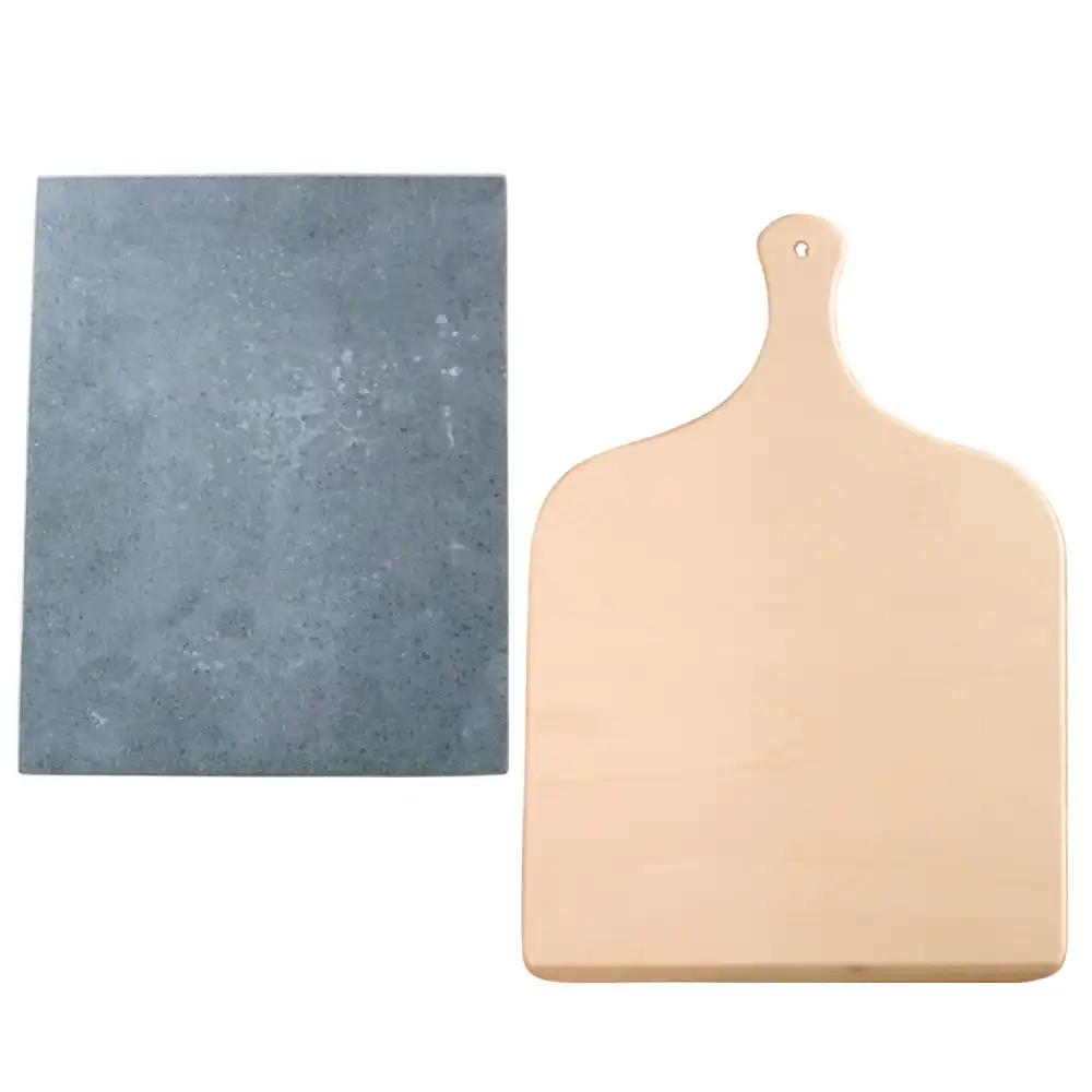 Set Per Preparare la Pizza in Pietra Lavica 38x35 Teglia Pala in Legno 50x37 cm