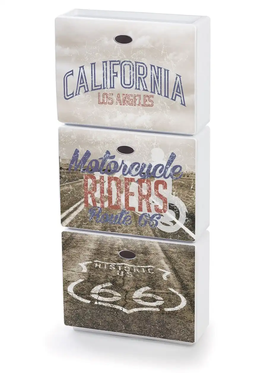 Scarpiera L 51 x H 118 x P 17 cm Con Decoro Route 66 in Plastica 3 Cassetti