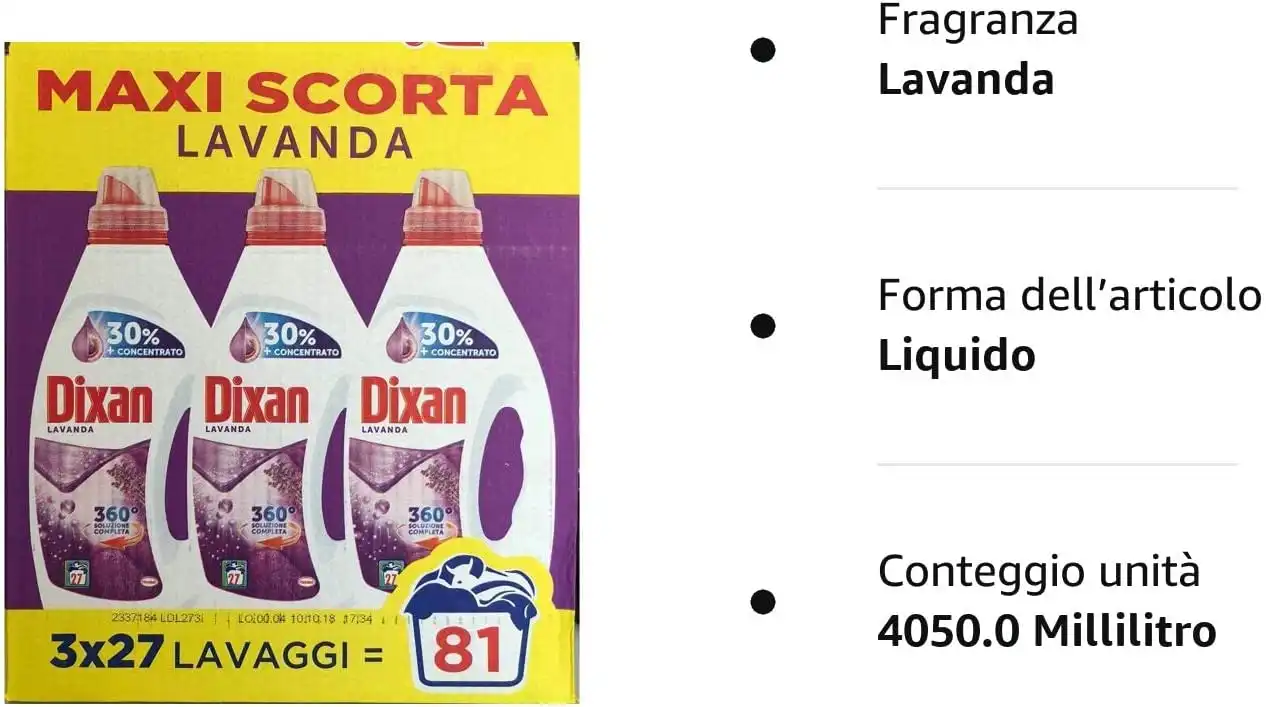 3x Dixan Detersivo Liquido per Bucato Lavanda da 27 Lavaggi Maxi Scorta 1,350 lt