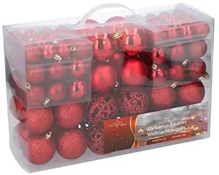 Valigia 100 Pezzi Palline di Natale Rosse Rosso Varie Misure Albero di Natale