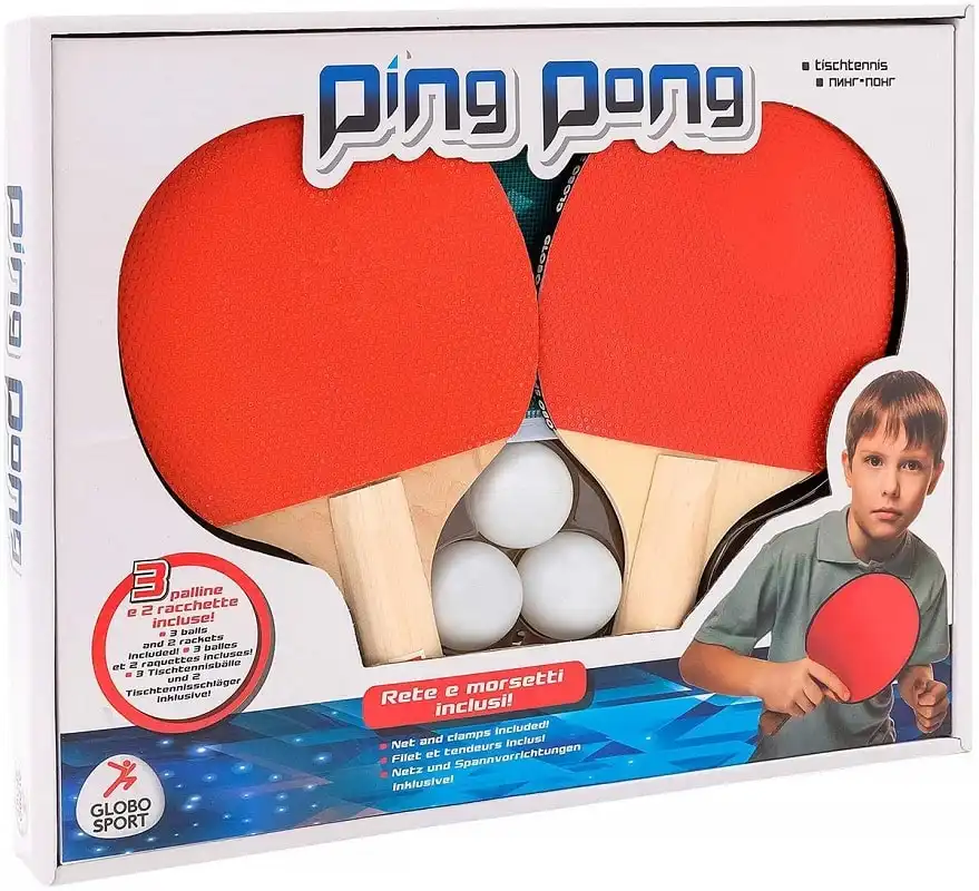 Set Ping Pong Champion Con 2 Racchette in Legno + Palline + Rete + Morsetti