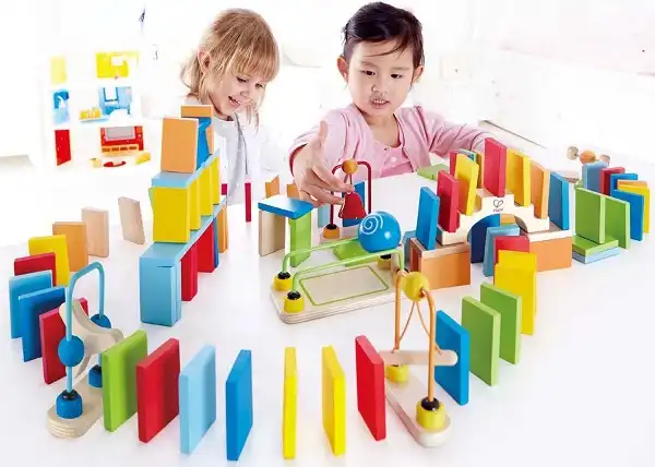 100 Pezzi Gioco Domino Dinamico in Legno Stimola la Fantasia dei Bambini