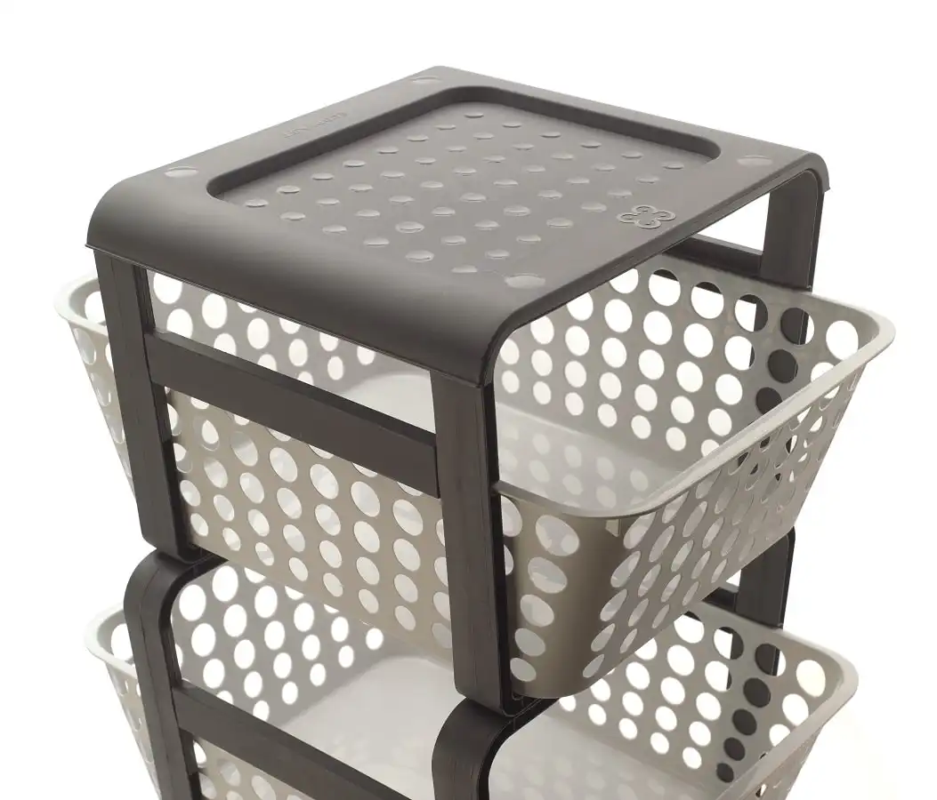 Carrello Modula 3 Scomparti Porta Frutta Con Ruote Carrellino da Cucina Tortora