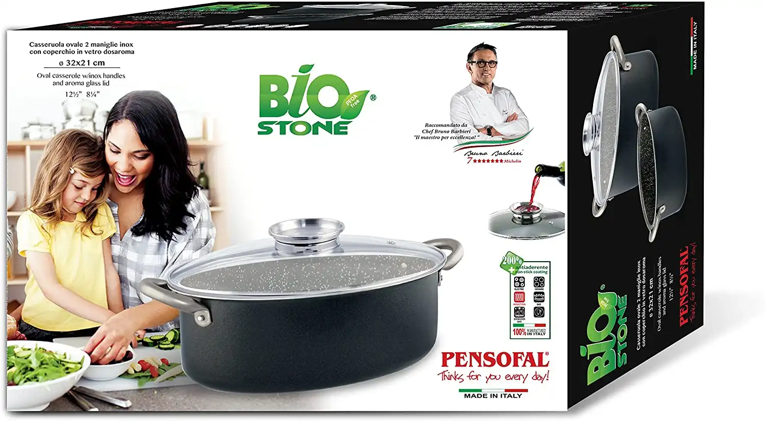Casseruola Ovale 32x21 cm Coperchio Maniglie in Acciaio Inox Antiaderente