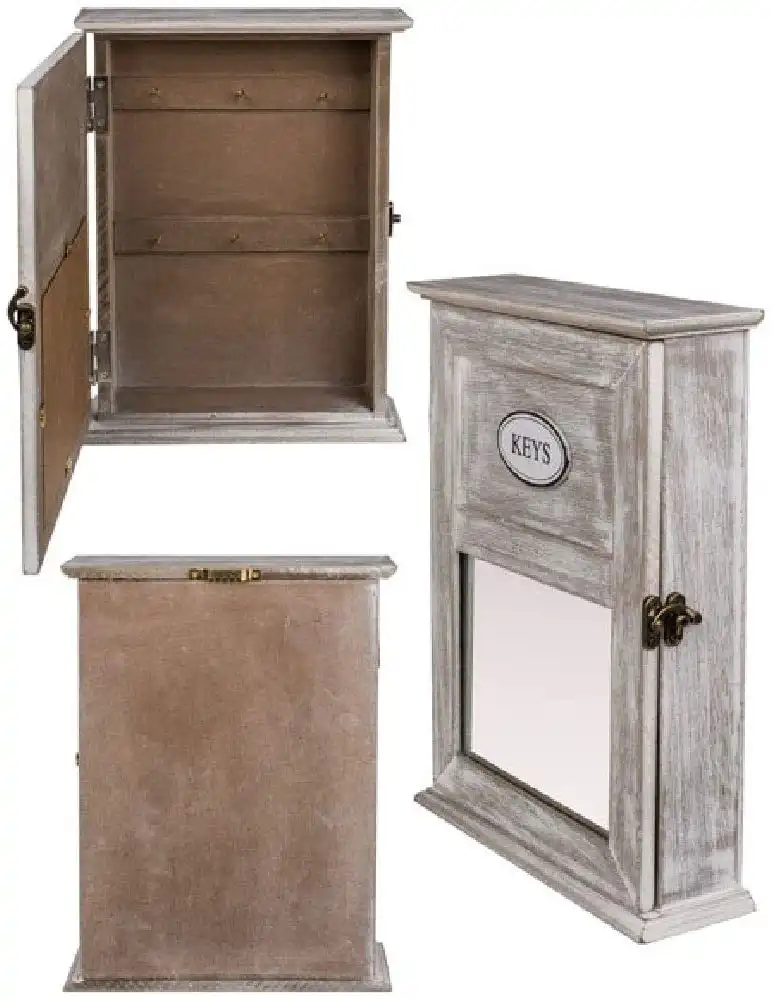 Armadietto Cassetta Portachiavi Portachiavi in Legno MDF Con Specchio 20x26,5cm