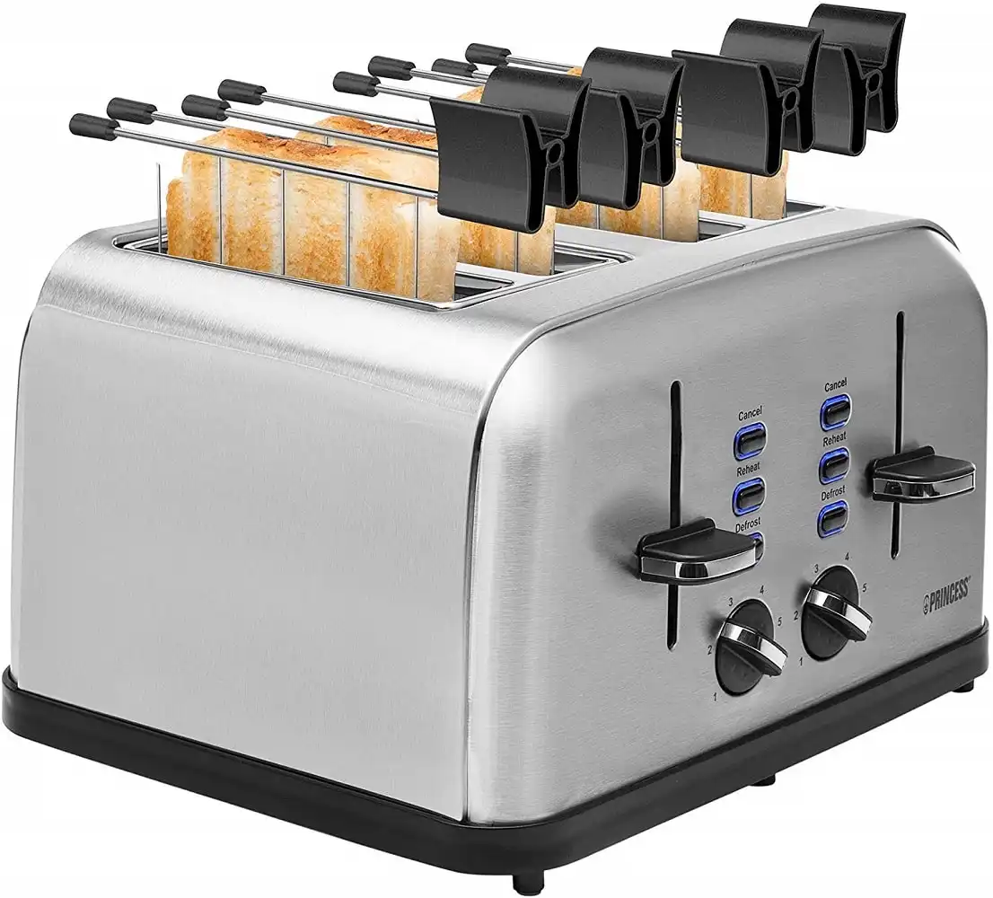 Princess Style Tostapane Scocca in Acciaio Inox Lucido 4 Fette Con Raccoglitore