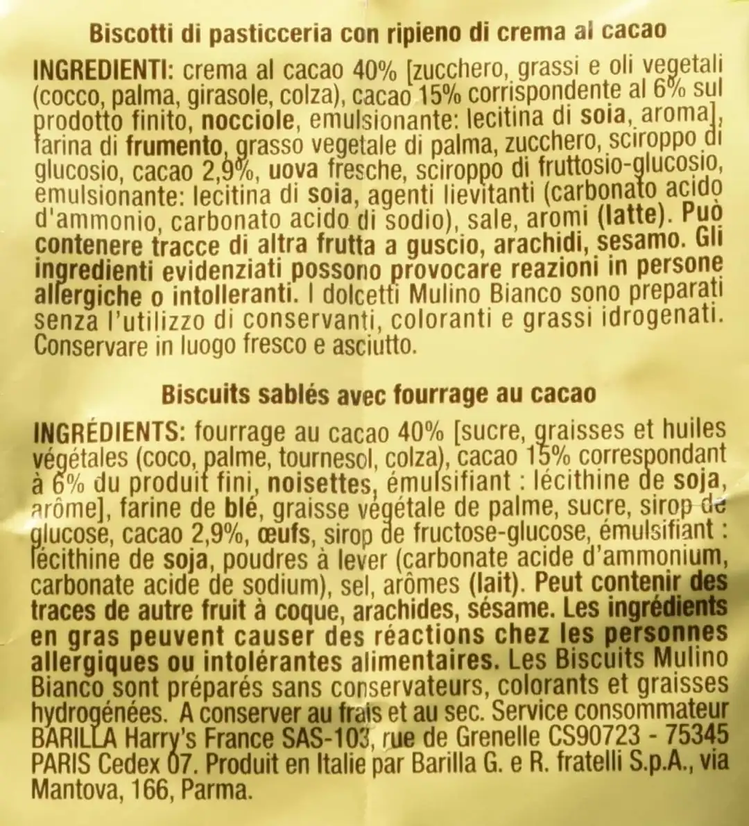 3 Confezioni Mulino Bianco Biscotti Frollini Chicche con Crema al Cacao da 200gr