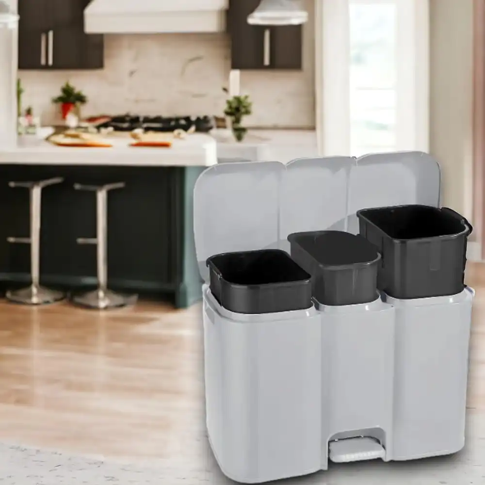 Pattumiera Patty 3 Per Raccolta Differenziata Grigio 34 Litri 58,3x32x41,5 cm