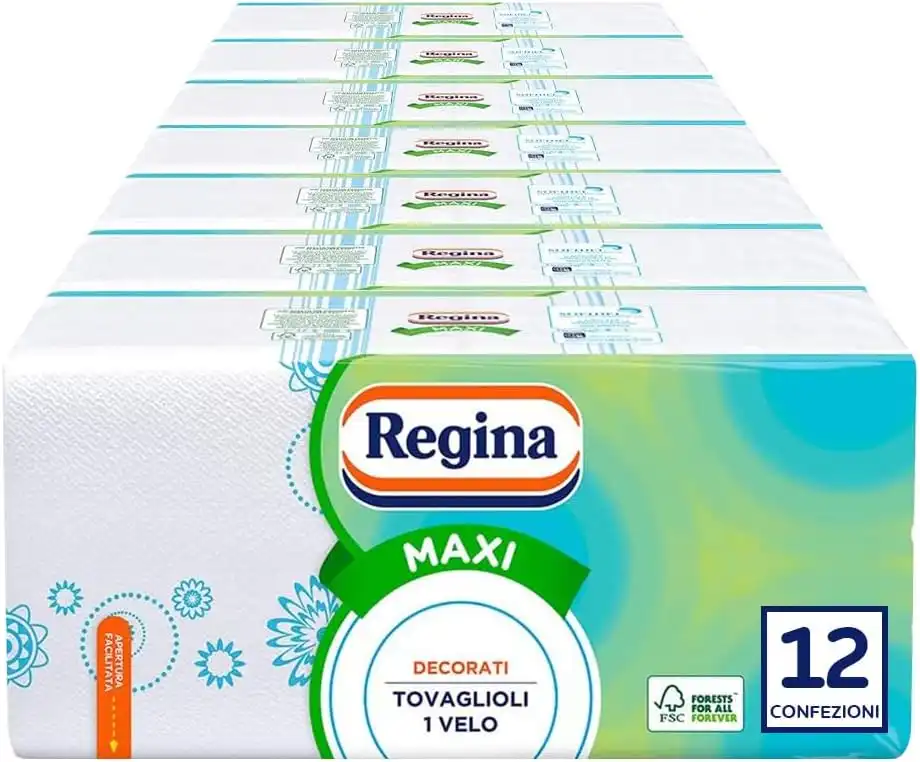 12x Regina Maxi da 250 Tovaglioli 1 Velo Decorati 100% Italiano