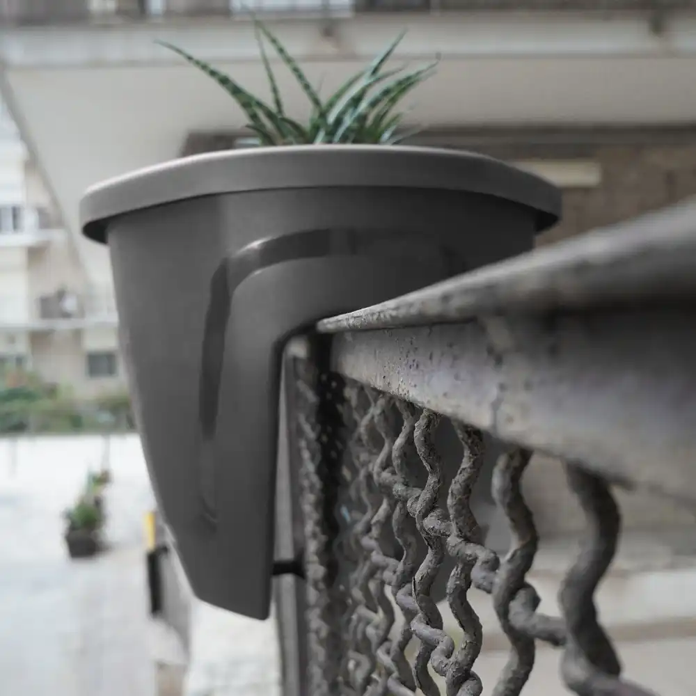 Vaso Flora da Balcone per Ringhiera Tondo Diametro 30cm Colore Grigio 7.5Lt