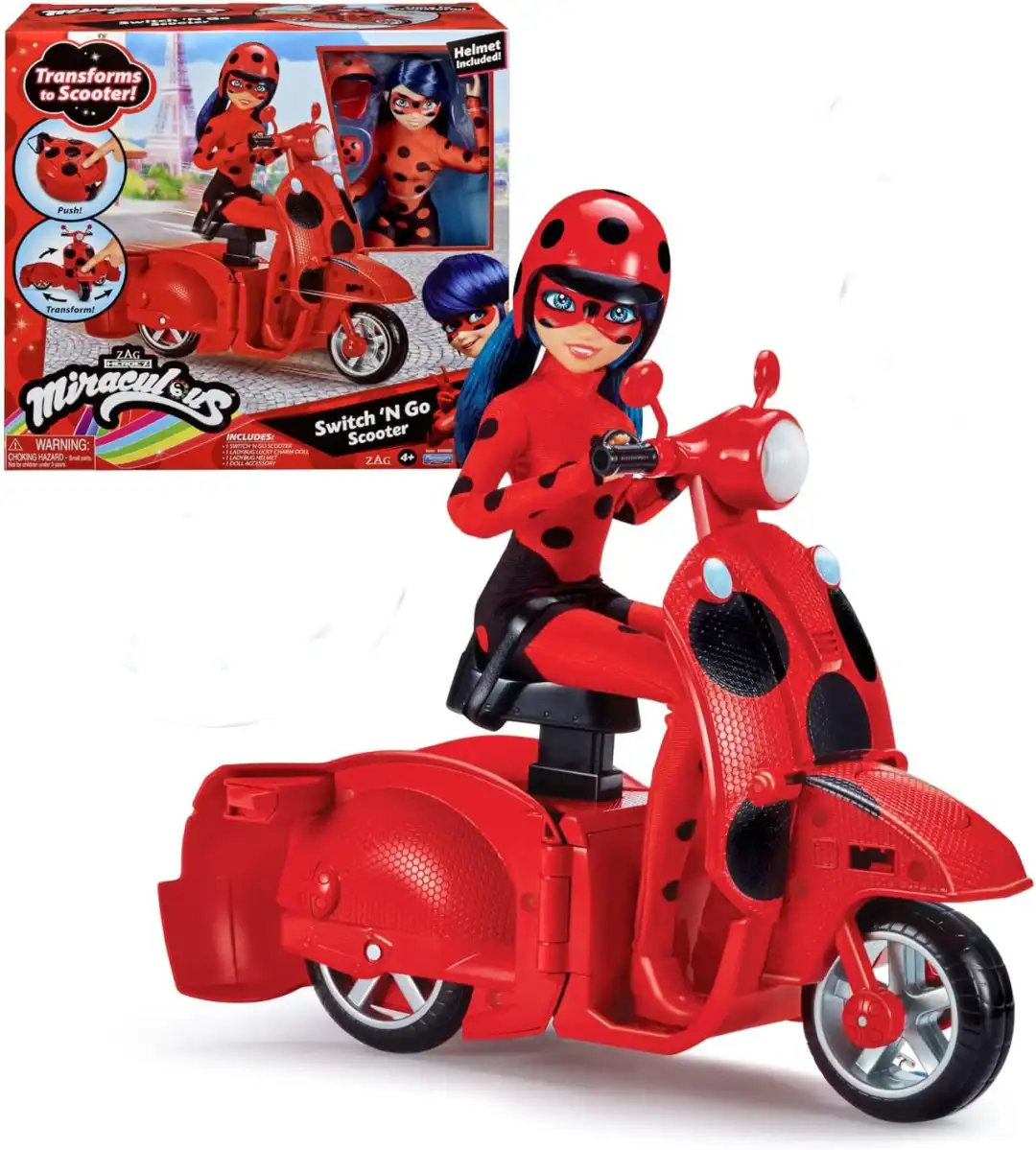 Scooter Miraculous Switch'n Go + Bambola inclusa Ladybug Lucky Charm 26cm Età 4+