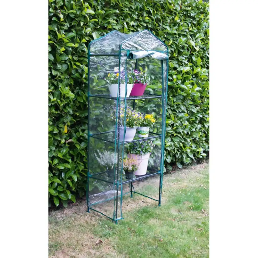 Serra 4 Ripiani in Acciaio per Piante Piantine con Custodia in Pvc 48x68x163 cm