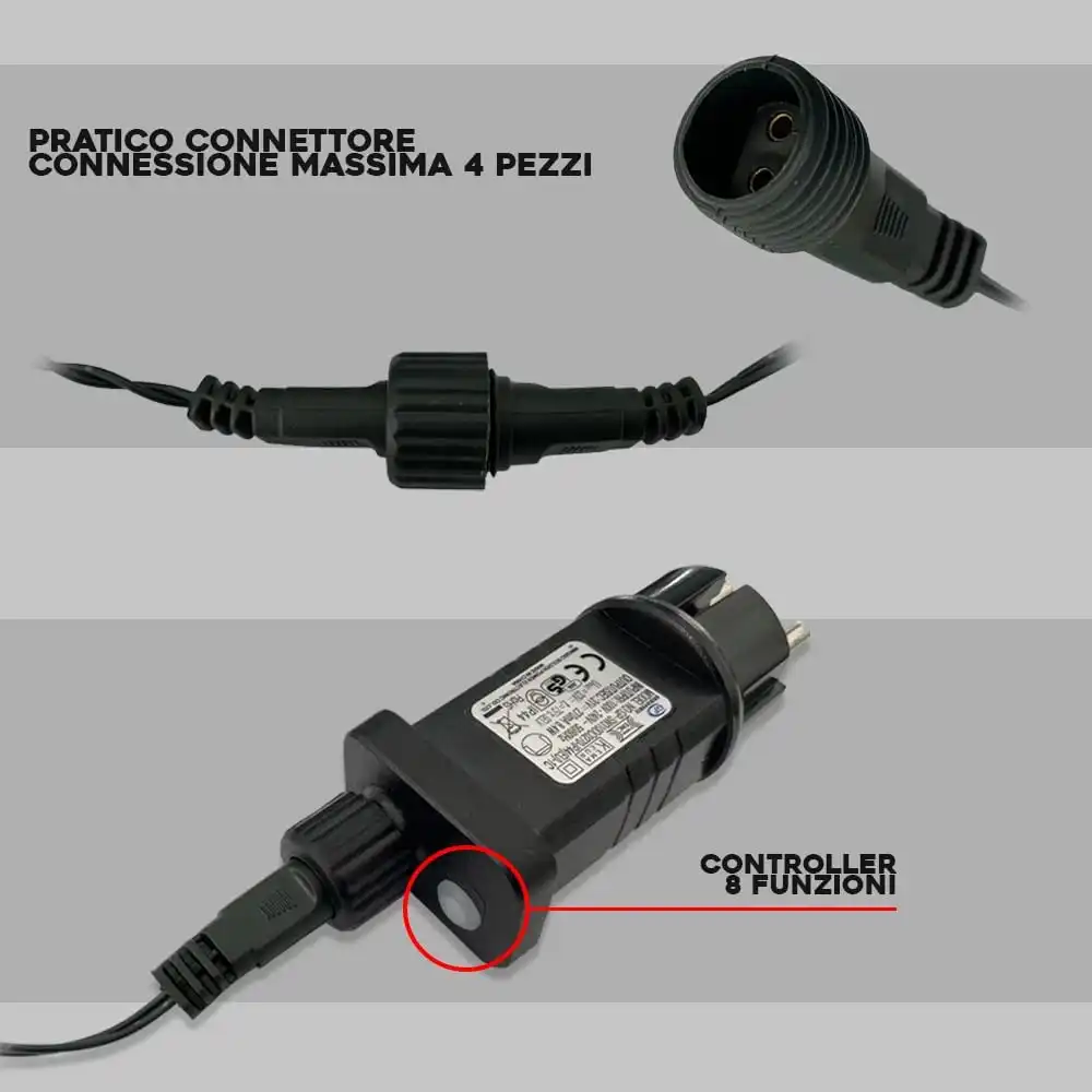 Catena Luminosa 300 Led Natalizia Luci Natale Bianco Caldo 10 Metri 8 Funzioni