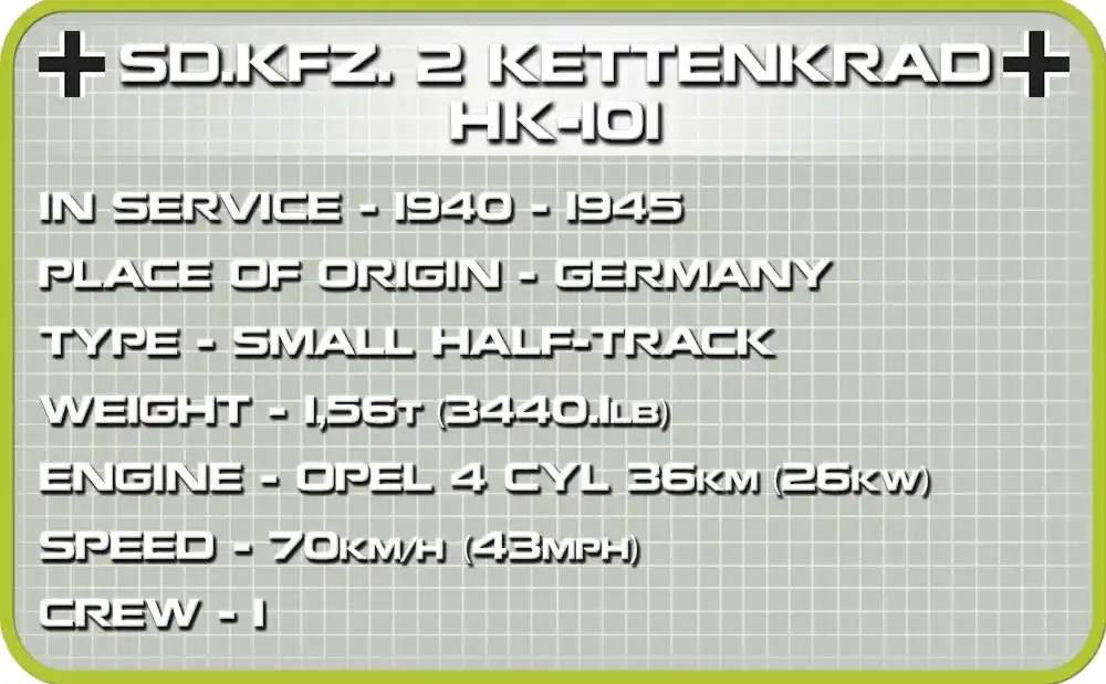 Set Costruzioni Cobi Veicolo Militare Kettenkrad 176 pz + 1 Personaggio Eta' 3+