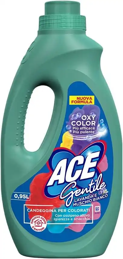 8x Ace Gentile Candeggina Delicata Lavanda e Muschio Bianco in Flaconi da 0,95lt