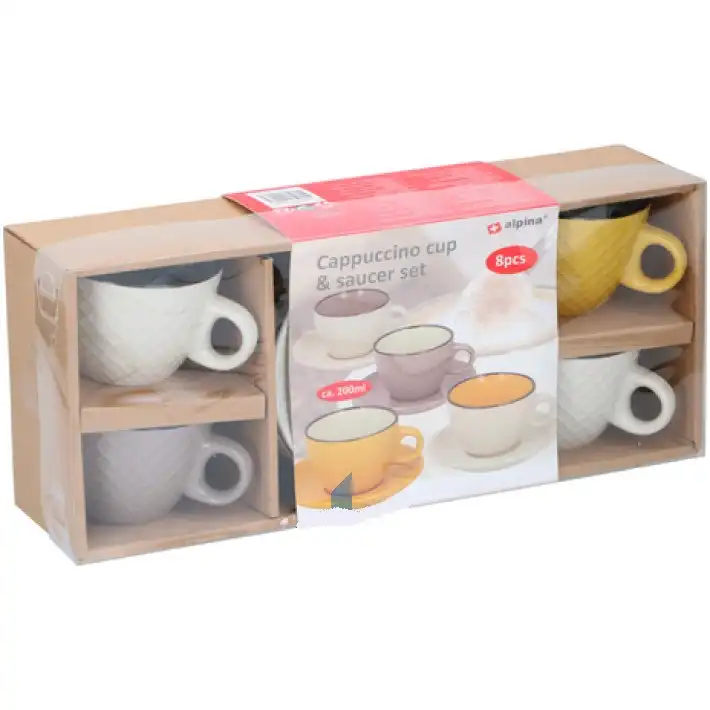 Set 8 pezzi per colazione cappuccino latte tazze e piattini in ceramica 200ml