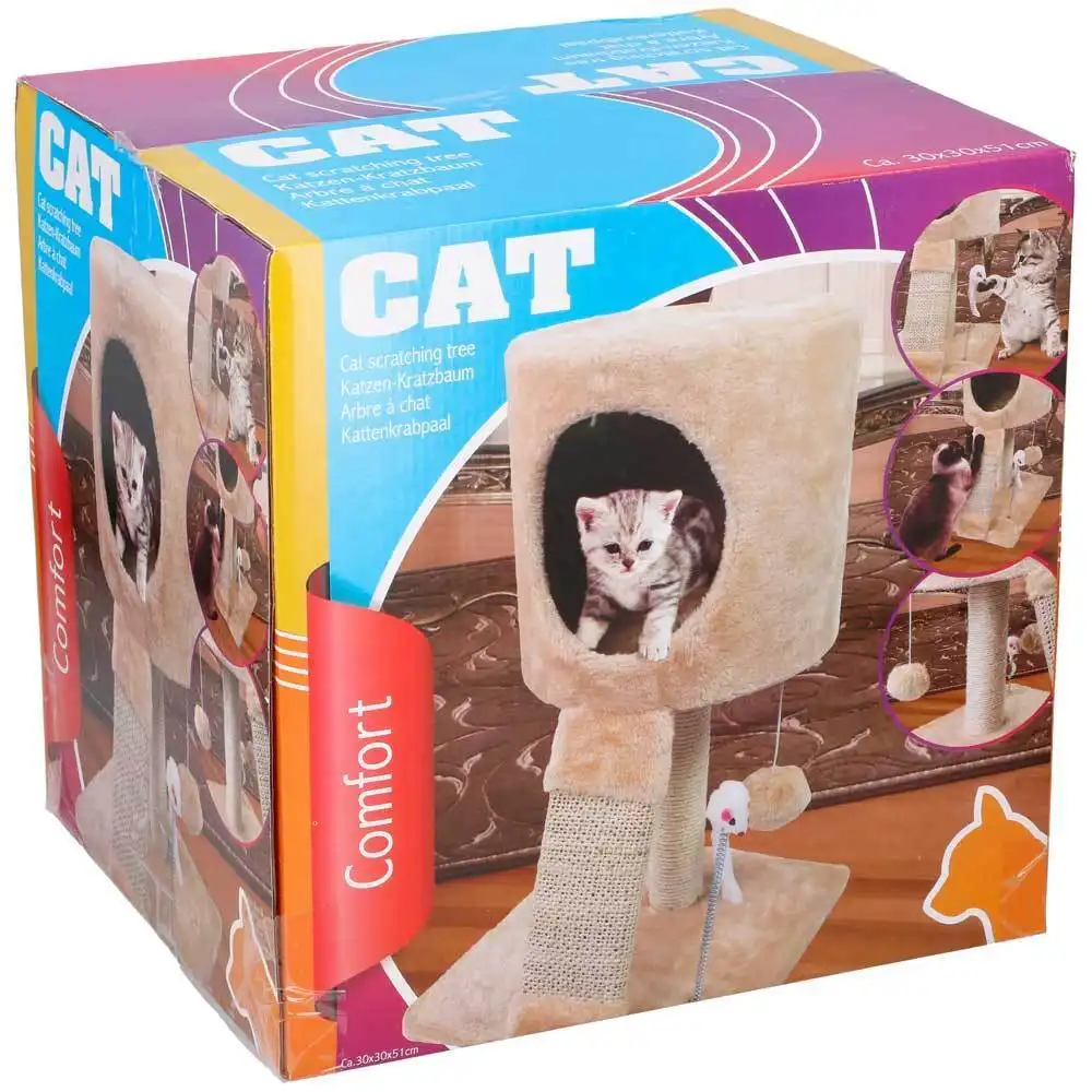 Tiragraffi Palo per Gatti Gioco da Gatto Cuccia Grattatoio ad Albero 51cm Beige