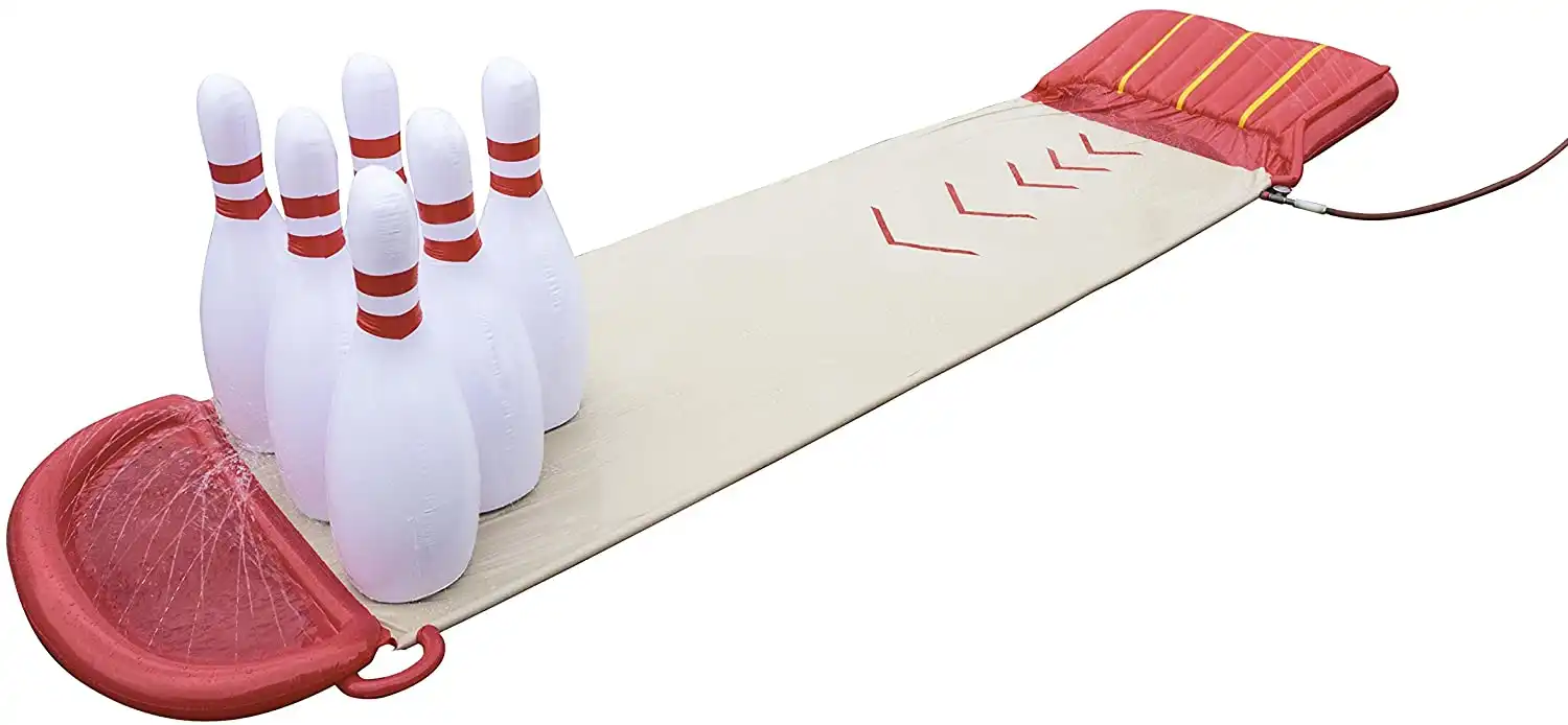 Scivolo Bowling ad Acqua Con Rampa di Lancio 6 Birilli Giganti Gonfiabili 549cm