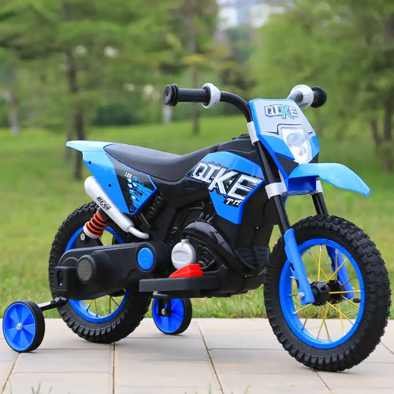 Motocicletta Elettrica 6v per bambini moto cross blu ruote in gomma motocross
