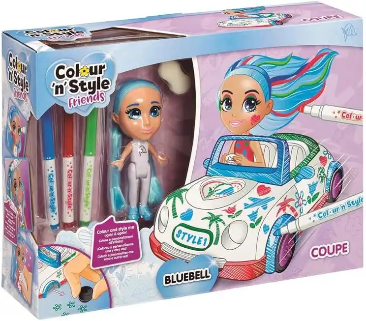 Bambola Colour N Style Coupe Include Auto Pennarelli Adesivi e Spugna Anni 6+