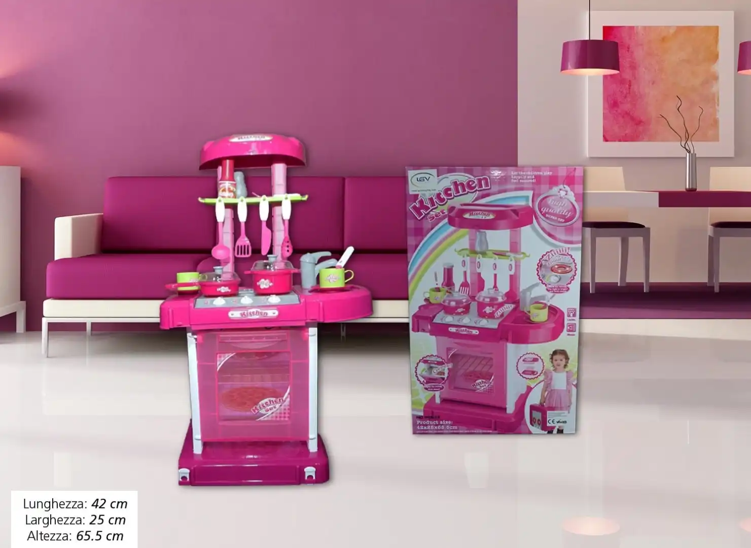 Cucina Giocattolo Per Bambini Kitchen Set Richiudibile in Valigetta 42x25x65,5cm