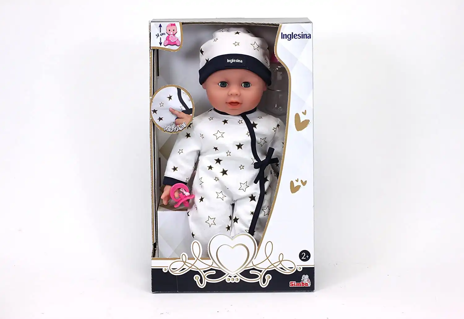 Bambola Morbida da 38cm Inglesina Bebe' Interattiva con 24 Suoni con Ciuccio