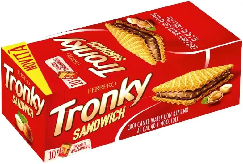 6 Confezioni Ferrero Tronky Sandwich T10 225g Wafer Ripieno Cacao Nocciole