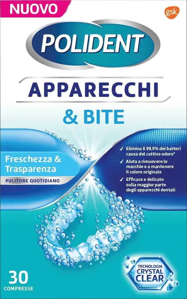 Polident Apparecchi & Bite 30 Compresse Freschezza & Trasparenza