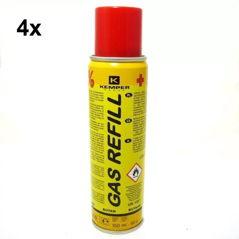 4x Bombolette Cartuccia Gas Butano Per Ricarica Accendini e Microsaldatori 90gr