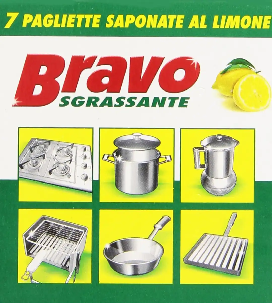 2x Bravo Detergente Sgrassante al Limone Pagliette Saponate 2x7 Totale 14 Pezzi