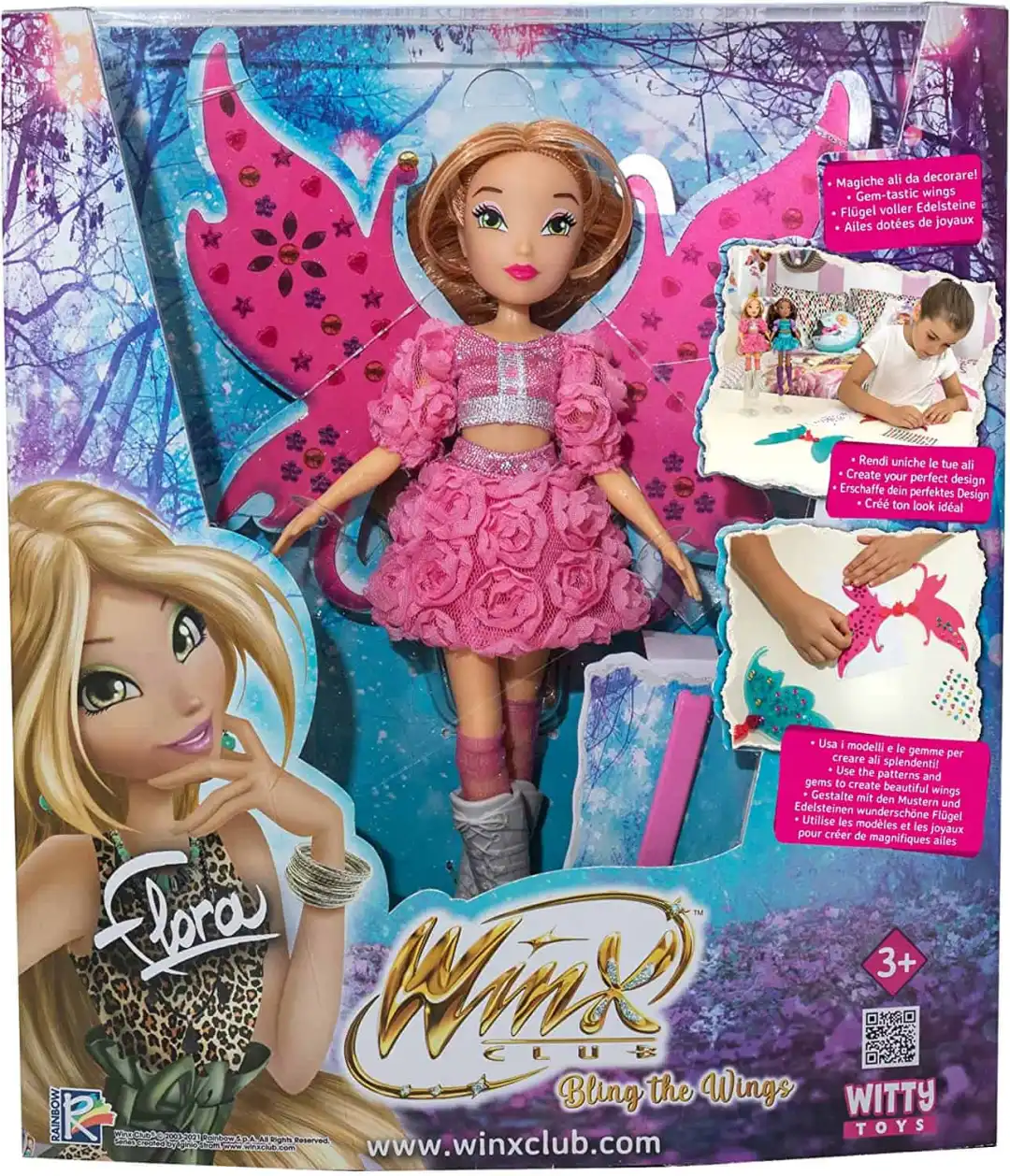 Bambola Fashion Doll 23cm Winx Bling The Wings Flora con ali e Pinzetta Eta' 4+