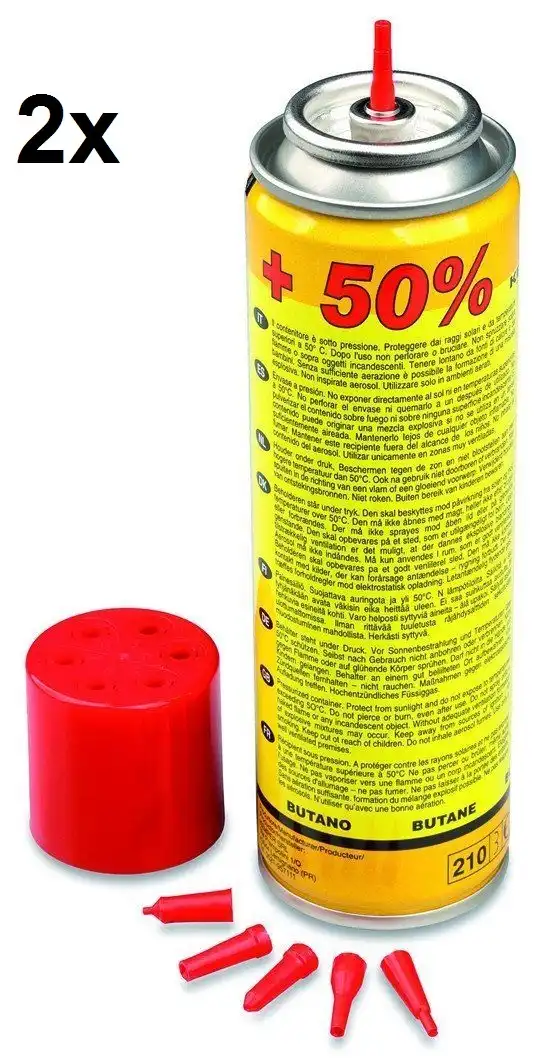 2 Bombolette Cartuccia Gas Butano Per Ricarica Accendini e Microsaldatori 90gr