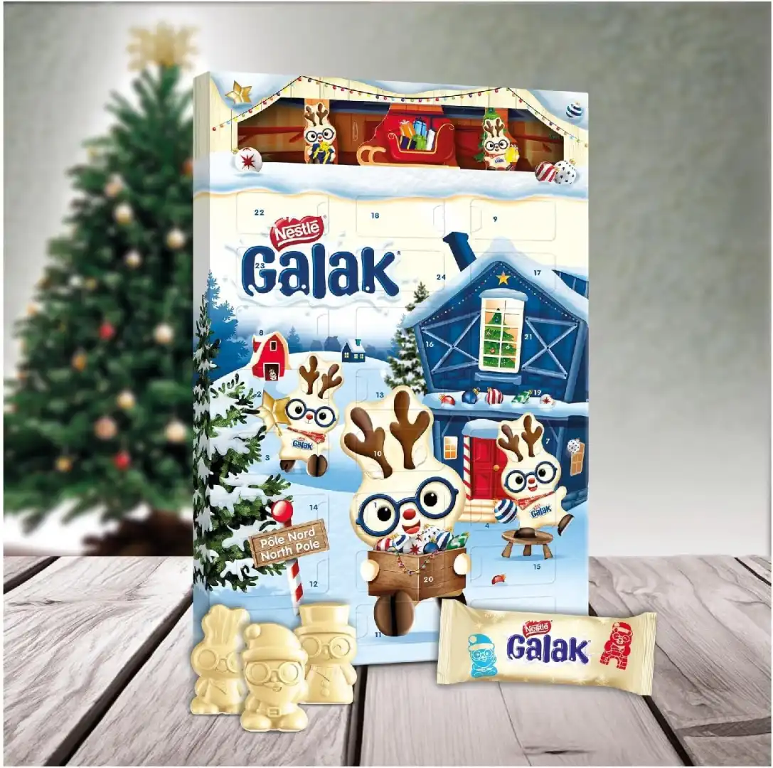 Nestlè Galak Calendario Avvento Snack di Cioccolato Bianco Ripieni Con Cereali