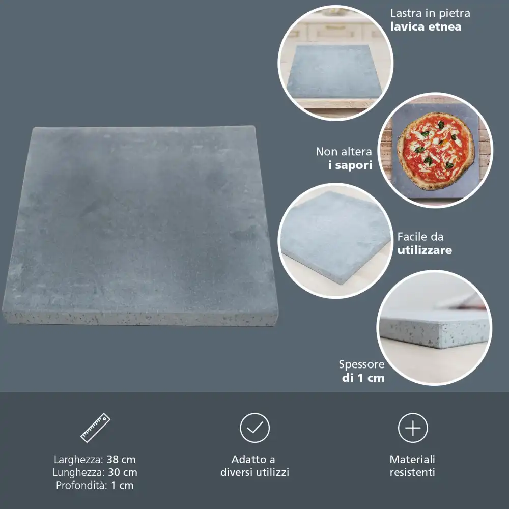 Set Per Preparare la Pizza in Pietra Lavica 38x35 Teglia Pala in Legno 50x37 cm