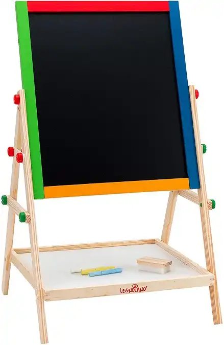 Lavagna in Legno 2 in 1 Altezza Regolabile con Gessi Gesso Cancellino