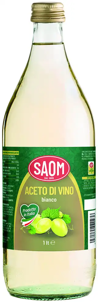 12x Saom Aceto di Vino Bianco in Bottiglia di Vetro da 1 Litro